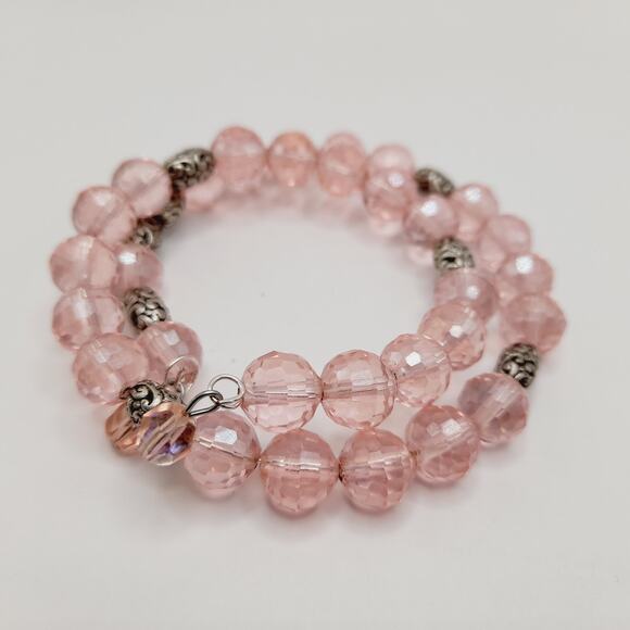 Vintage Pink Crystal Beaded Memory Wire Bracelet or Choker Necklace – 15 Inch - Picture 8 of 9